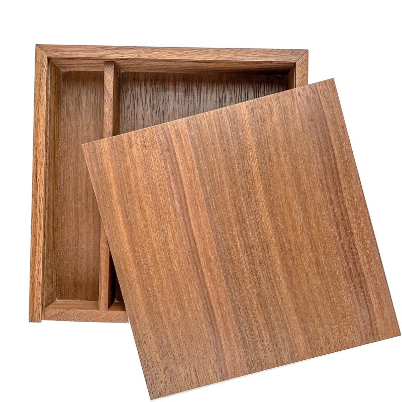 JBOS Wood Gift Box with Sliding Top, JBOS Discrete Sliding-Lid Wooden Boxes Photo Box Wedding Memory Box for Friends/Business Partners/Photographers/Clients (Walnut, 6.73x6.73x1.38inch) - Image 1